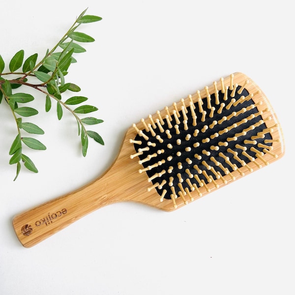 Bamboo Paddle Hair Brush, Wood Zero Waste Natural Hair Brush, Plastic Free Biodegradable Brush, Eco Friendly Gift