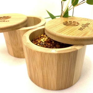 Bamboo Eco Salt & Spice Pot, Zero Waste Eco Present, Housewarming Gift, Herbs Pot, Wood Pot for Reusable Face Pads, Eco Friendly Gift