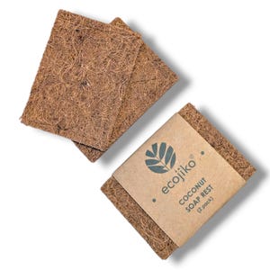 Eco Soap Rests (pair), Biodegradable Coconut Coir Soap Dish, Zero Waste Plastic Free Kitchen, Natural Scourer Pad, Soap Saver