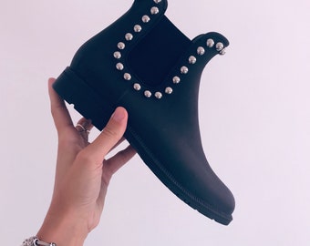 Black ankle wellies-silver studs