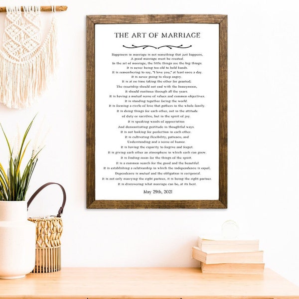 The Art of Marriage Poem Sign, Marriage Quotes, Personalized Wedding Gift for Couple, Anniversary Gift, Couple Gift