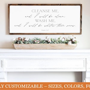 Psalm 51:7 Scripture Sign – ‘Cleanse Me, Wash Me’ – Christian Farmhouse Decor