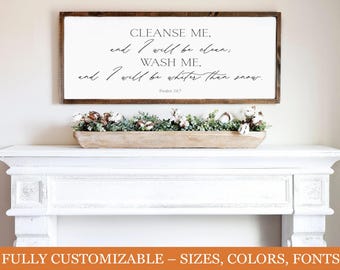 Psalm 51:7 Scripture Sign – ‘Cleanse Me, Wash Me’ – Christian Farmhouse Decor