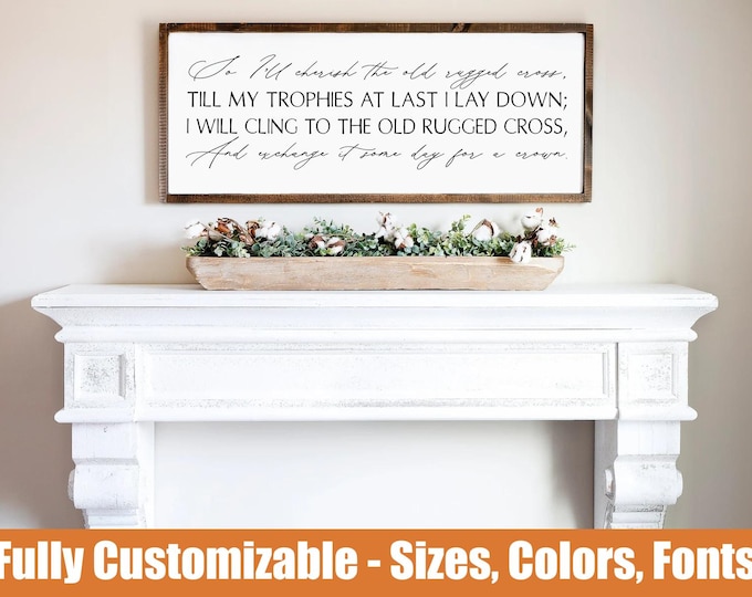 Cherish the Old Rugged Cross, Christian wood sign