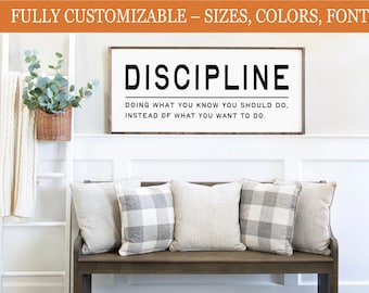 Discipline Definition Sign – Motivational Wooden Wall Decor, Rustic Office Inspiration