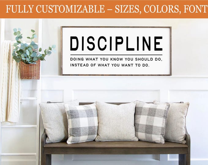Discipline Definition Sign – Motivational Wooden Wall Decor, Rustic Office Inspiration