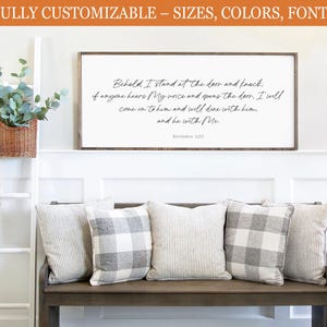 Revelation 3:20 | Behold, I stand at the door and knock | Bible Verse Framed Wood sign,Scripture Wood Sign Dining Room | Framed Wood sign