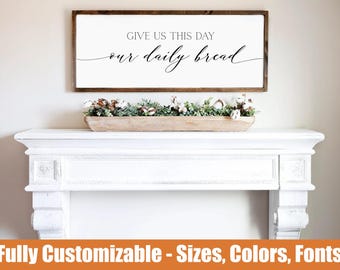 Our Daily Bread Sign – Kitchen Wall Decor – Rustic Farmhouse Dining Room Art – Inspirational Home Blessing