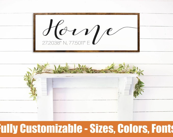 Personalized Home Coordinates, Farmhouse wooden sign