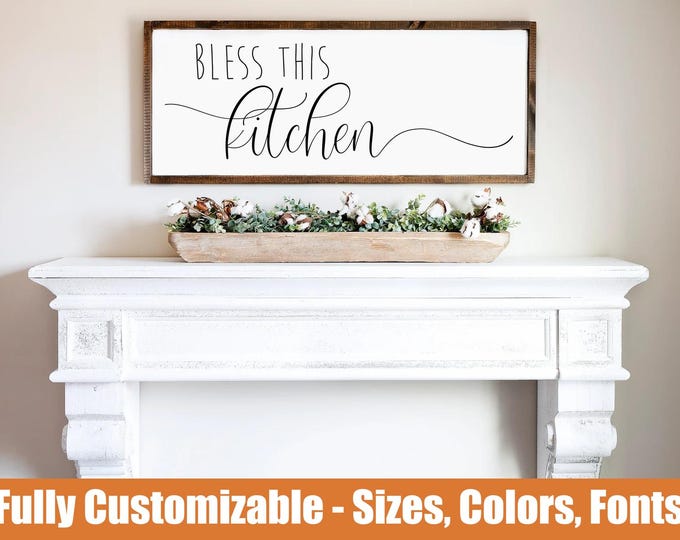 Bless This Kitchen, farmhouse wooden kitchen sign