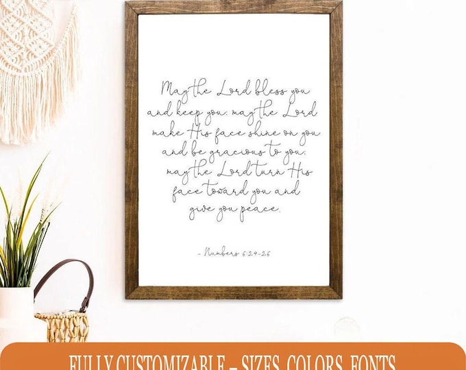 Scripture Sign - May the Lord bless you and keep you - Wall Decor - Farmhouse Wall Decor - Numbers 6:24-26 - Bless this home - Wooden Signs