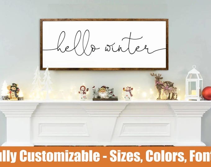 Hello Winter Wooden Sign, farmhouse mantel decor