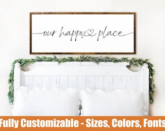 Our Happy Place Wood Sign | Cozy Farmhouse Home Decor
