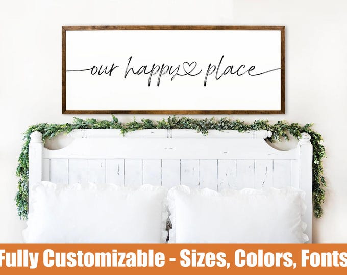 Our Happy Place Wood Sign | Cozy Farmhouse Home Decor