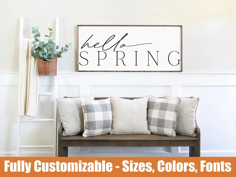 Hello Spring Rustic Hello Spring Sign – Rustic Seasonal Decor, Farmhouse Wooden Wall Art - Etsy
