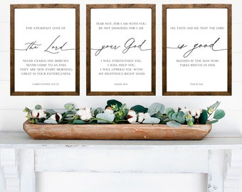 Bible Verse Wall Art Set of 3, The Lord Your God Is Good, Lamentations 3 22 23, Scripture Wall Decor, Christian Home Decor, Christian Decor