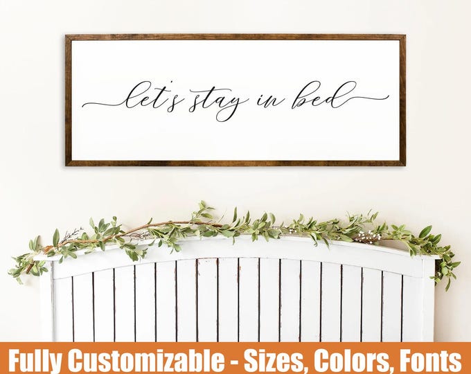 Let’s Stay in Bed Wood Sign | Cozy Bedroom Wall Decor