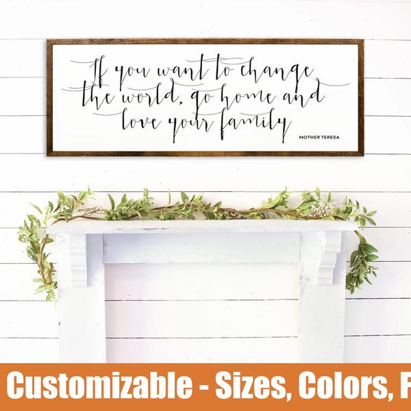 Mother Teresa Quote Sign – Love Your Family, Wooden Framed Art