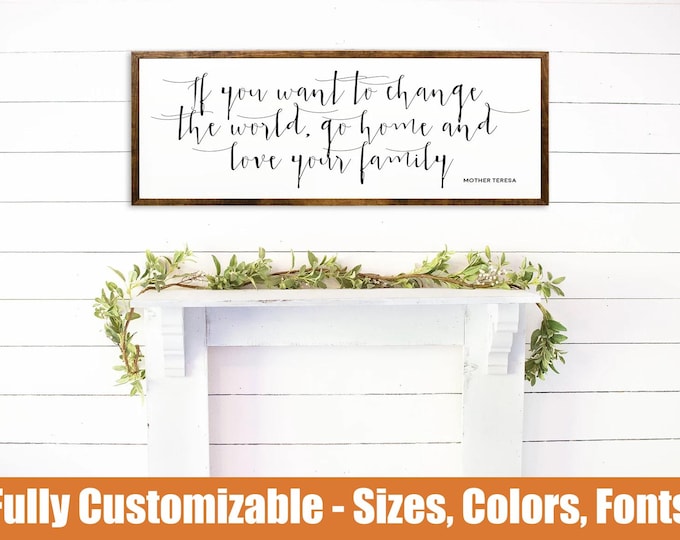 Mother Teresa Quote Sign – Love Your Family, Wooden Framed Art