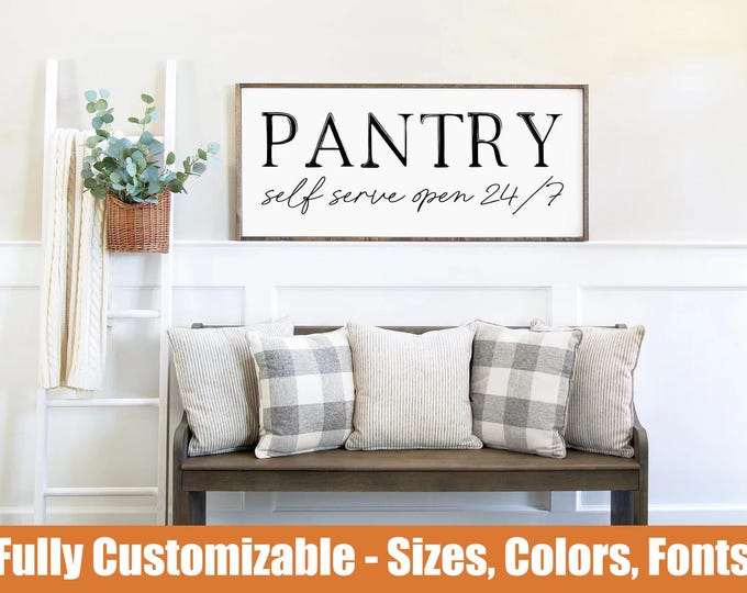 Pantry Self-Serve Wood Sign | Farmhouse Kitchen Decor, Open 24/7