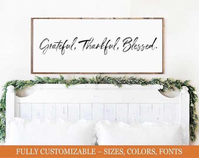 Grateful Thankful Blessed, farmhouse wooden wall sign