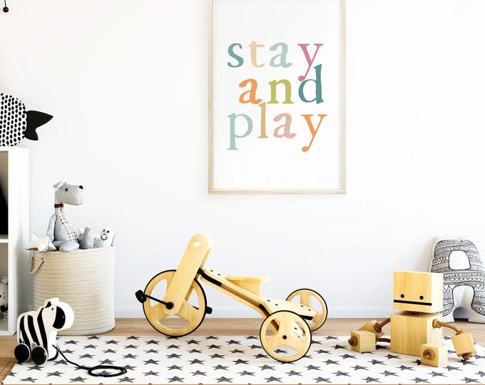 Stay and Play, Kids Room Wooden Sign