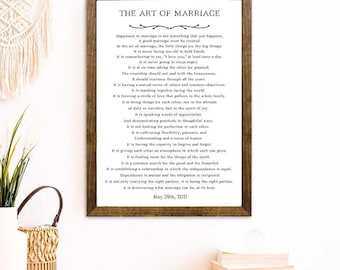 Letrero de madera "El arte del matrimonio": regalo rústico de boda, decoración romántica de pared
