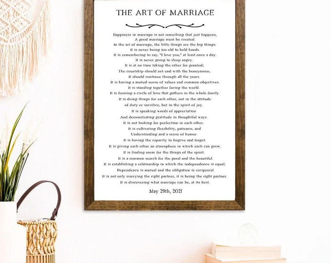 The Art of Marriage Wooden Sign – Rustic Wedding Gift, Romantic Wall Decor