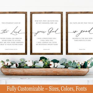 Set of 3 Bible Verse Prints – Rustic Christian Wall Art – Lamentations, Isaiah, Psalm