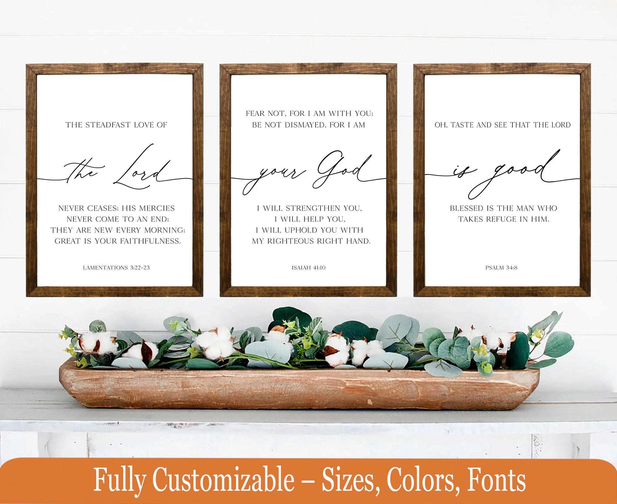 Set of 3 Bible Verse Prints – Rustic Christian Wall Art – Lamentations, Isaiah, Psalm