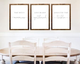 Kitchen Prints The Best Memories Are Made Gathered Around The Table - Living Room Set of 3 Prints - Dining Room Wall Art - Home Decor