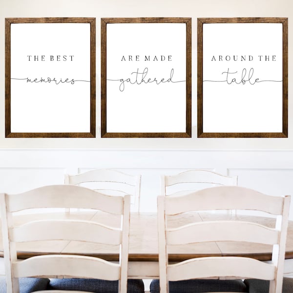 Kitchen Prints The Best Memories Are Made Gathered Around The Table - Living Room Set of 3 Prints - Dining Room Wall Art - Home Decor
