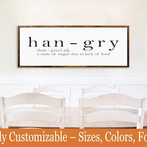 Hangry Sign – Funny Kitchen Definition Decor, Rustic Wooden Wall Art