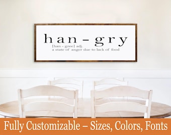 Hangry Sign – Funny Kitchen Definition Decor, Rustic Wooden Wall Art