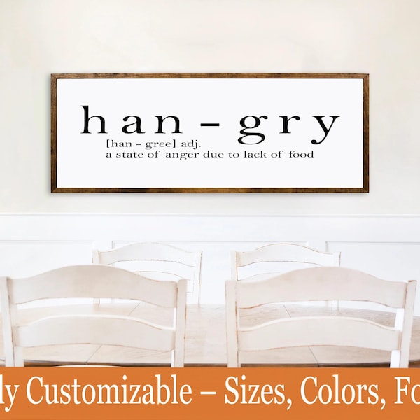 Hangry Sign – Funny Kitchen Definition Decor, Rustic Wooden Wall Art