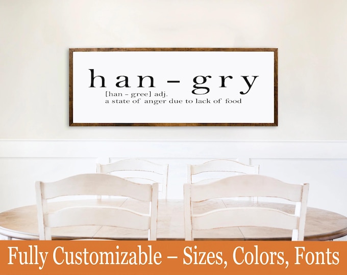 Hangry Sign – Funny Kitchen Definition Decor, Rustic Wooden Wall Art
