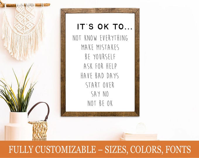 It’s OK To…” Wooden Sign | Encouraging Mental Health & Self-Care Decor