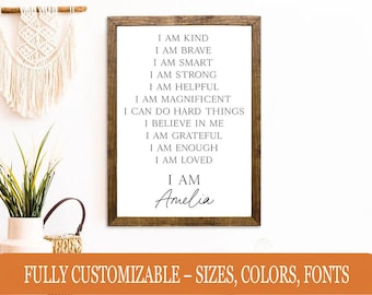 I Am Affirmations Personalized Sign – Custom Kids’ Room Decor, Positive Wall Art