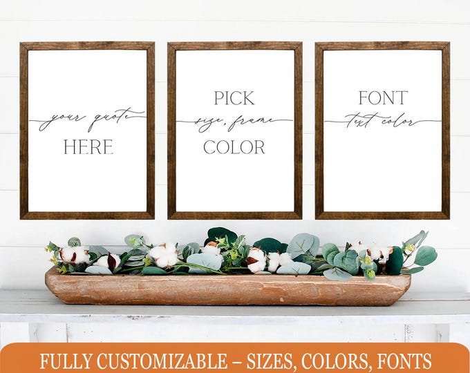 Set of 3 Custom Quote Signs – Personalized Farmhouse Decor with Rustic Wood Frames