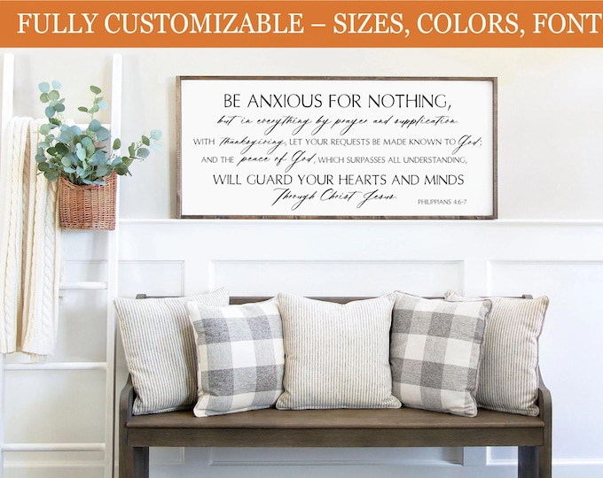 Philippians 4:6–7 “Be Anxious for Nothing” Scripture Sign | Christian Wall Art