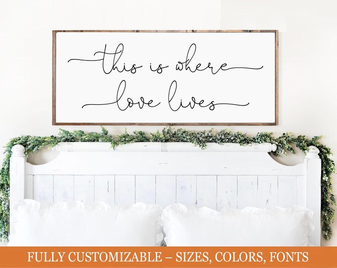 This Is Where Love Lives, farmhouse bedroom wooden sign