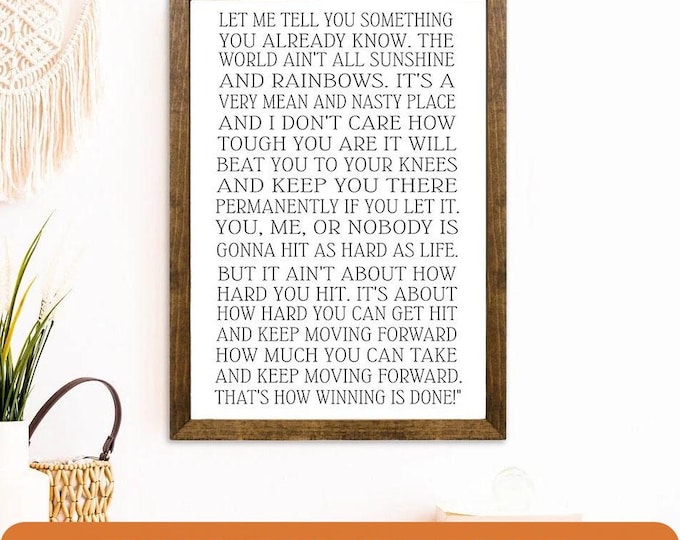 Rocky Balboa Inspirational Quote Sign – Motivational Wall Art – Encouraging Wooden Decor – Gift for Men, Home Gym