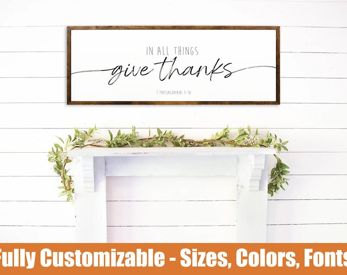 In All Things Give Thanks, Christian wooden sign