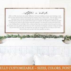 Love Poem Sign After A While Poem Sign | Sign wall art above bed decor | Sign wall art above couch living room decor