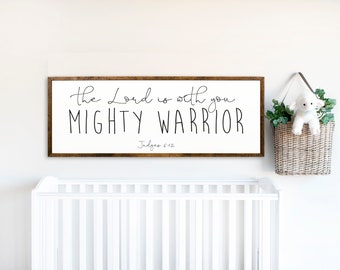 The Lord Is With You Mighty Warrior Wood Sign | Judges 6:12 Scripture Decor