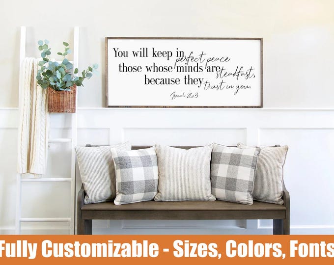 Isaiah 26:3 Scripture Wooden Wall Sign, Farmhouse Decor