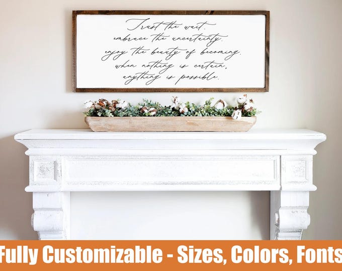 Trust the wait, motivational wooden sign