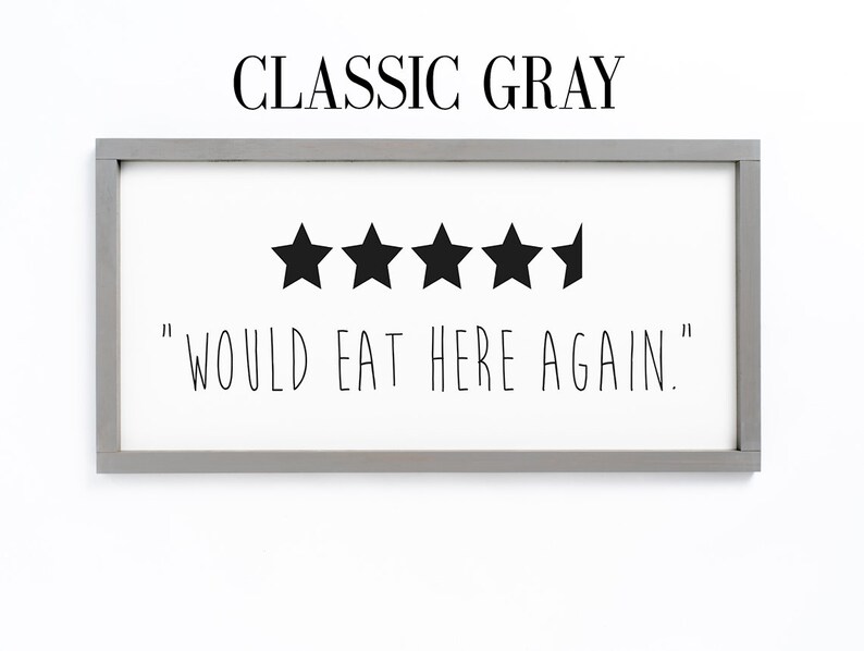 Może przedstawiać: Szklana ramka z pięcioma gwiazdkami i tekstem "WOULD EAT HERE AGAIN."