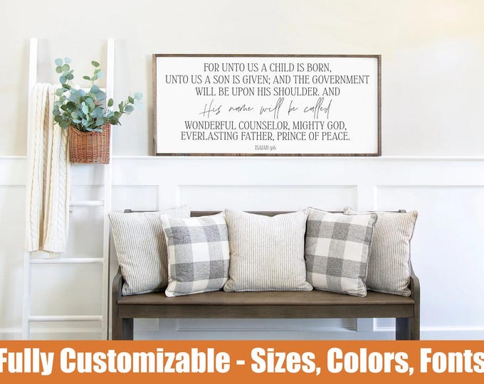 For Unto Us A Child Is Born, farmhouse wooden wall sign