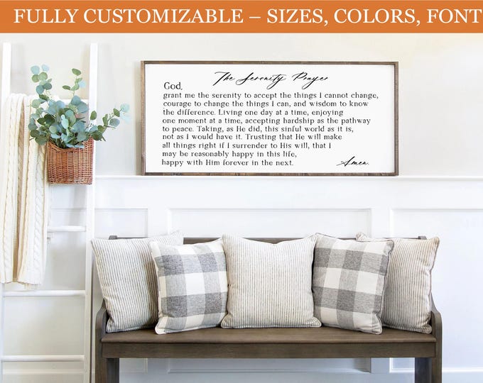 Serenity Prayer Wood Sign – Christian Wall Decor, Farmhouse-Style Inspirational Art